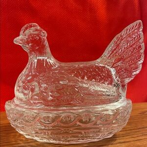 Vintage Le smith hen on nest covered dish with lid stamped S